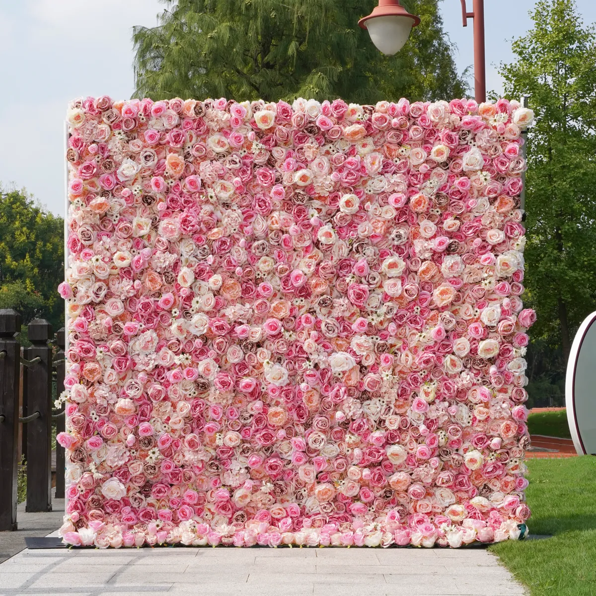 Bright pink flower wall